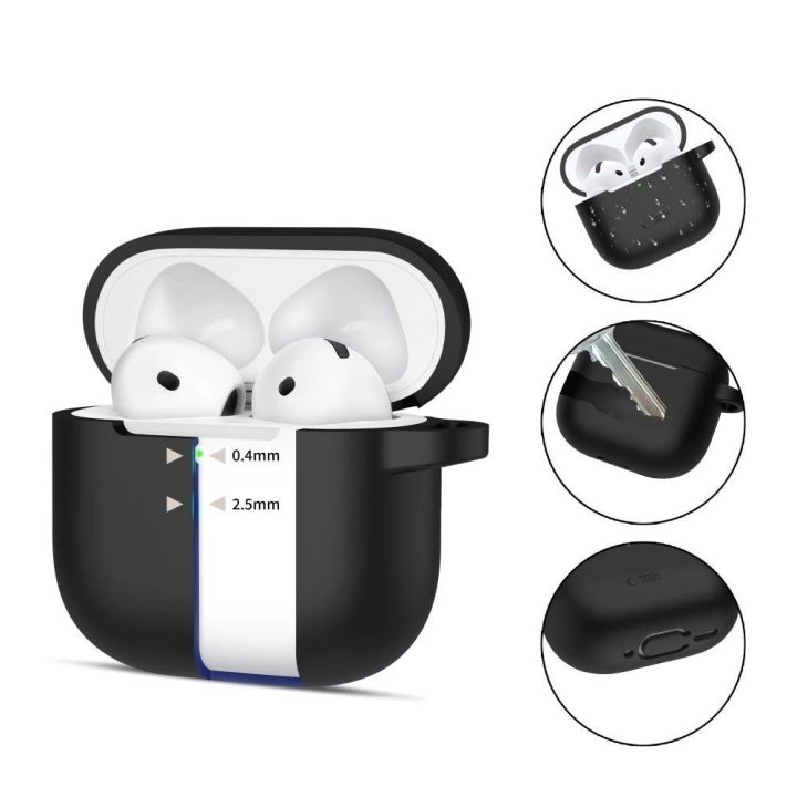 silikoninis dėklas su kabliuku AirPods 4“ - juodas