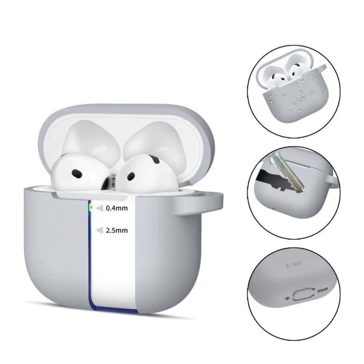 Silikoninis gaubtelis su kabliuku AirPods 4“ - pilkas