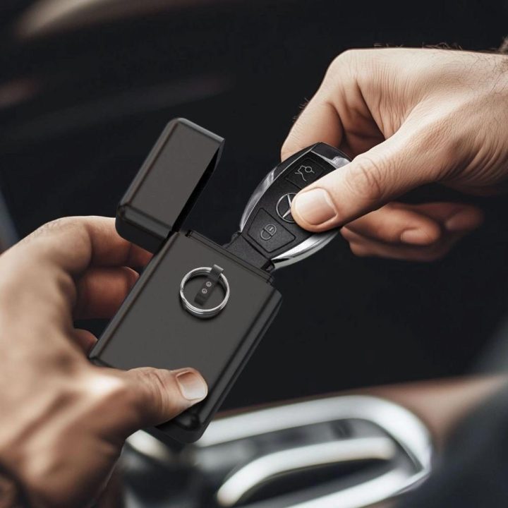 Metalinis automobilio raktelių dėklas su RFID blokavimu - juodas