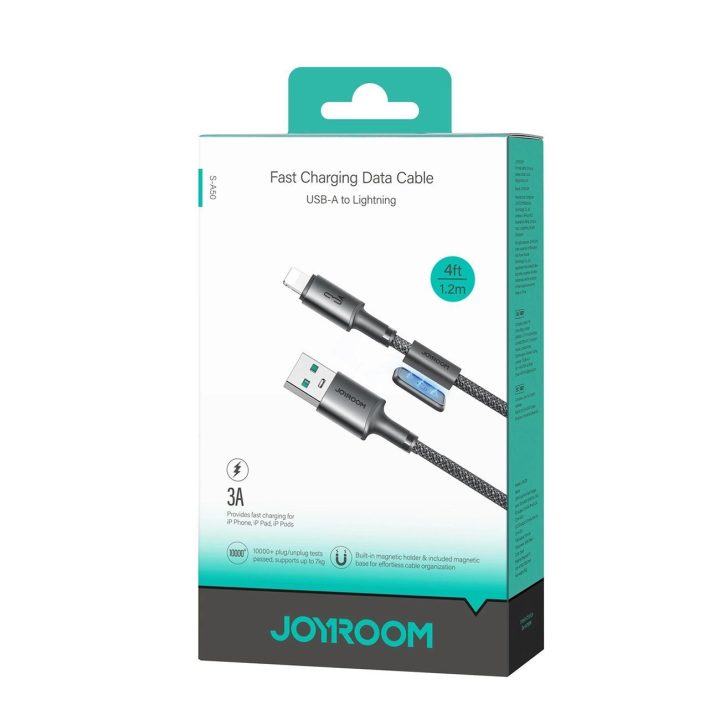 3A USB-A - Lightning“ laidas su magnetiniu organizatoriumi 1,2 m - pilkos spalvos