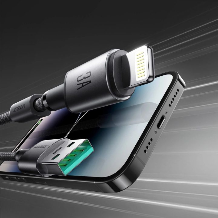 3A USB-A - Lightning“ laidas su magnetiniu organizatoriumi 1,2 m - pilkos spalvos