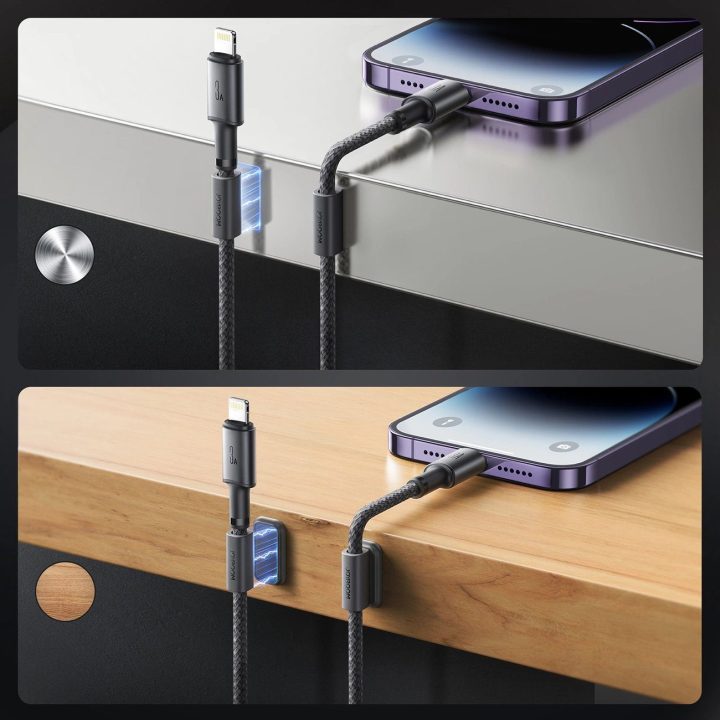 3A USB-A - Lightning“ laidas su magnetiniu organizatoriumi 1,2 m - pilkos spalvos