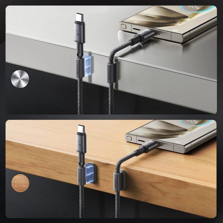 3A USB C laidas su magnetiniu organizatoriumi 1,2 m – pilkas