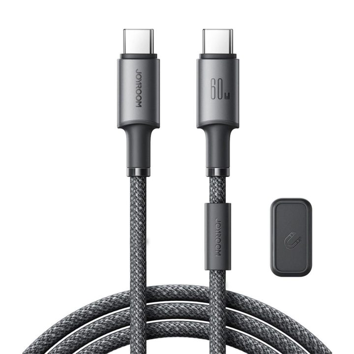 60W USB C kabelis su magnetiniu organizatoriumi 1,2 m – pilkos spalvos