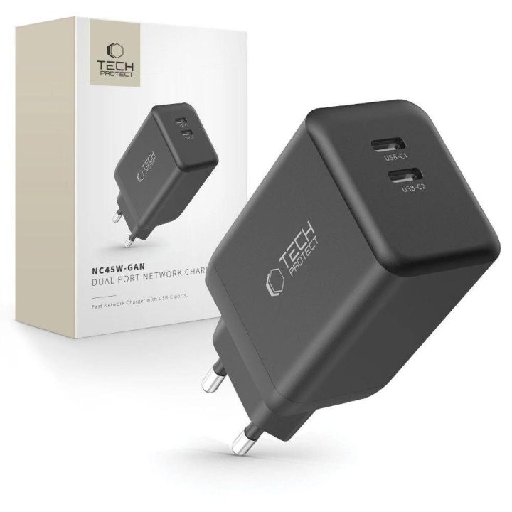 2-PORT PD45W sieninis įkroviklis – juodas