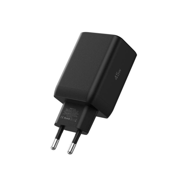 2-PORT PD45W sieninis įkroviklis – juodas