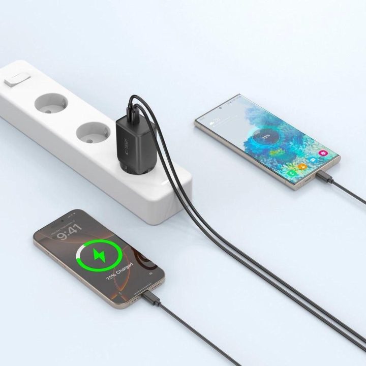 2-PORT PD45W sieninis įkroviklis – juodas