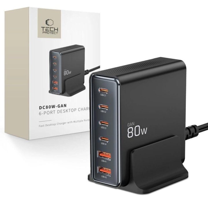 DC80W PORTŲ PD80W/QC3.0 Įkrovimo stotelė – juoda