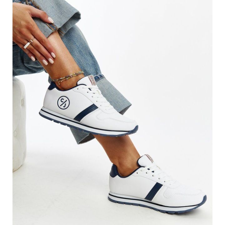 Jūrinės mėlynos ir baltos spalvos moteriški kedai CROSS JEANS