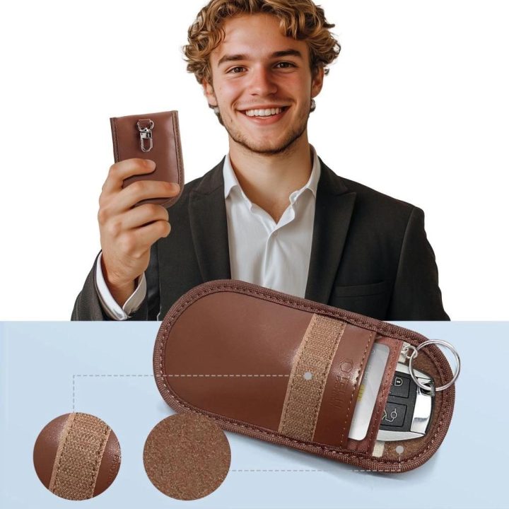 RFID blokavimo automobilinio rakto dėklas - rudos spalvos