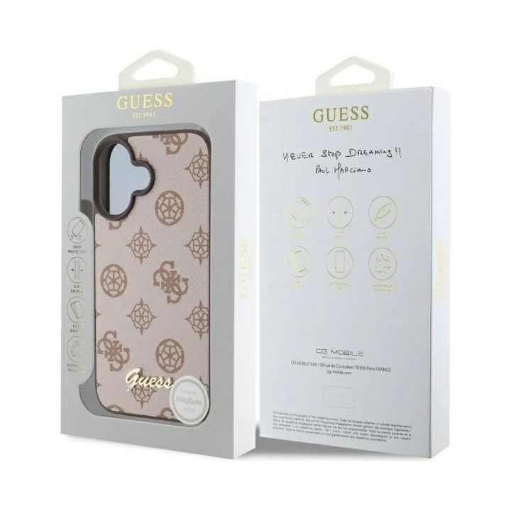 Guess Peony Script MagSafe“ dėklas iPhone 16“ – rudas
