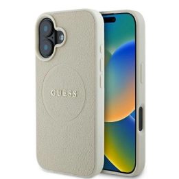 Guess Grained Ring MagSafe dėklas iPhone 16 - smėlinis