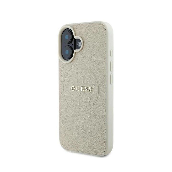 Guess Grained Ring MagSafe dėklas iPhone 16 - smėlinis