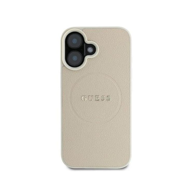 Guess Grained Ring MagSafe dėklas iPhone 16 - smėlinis