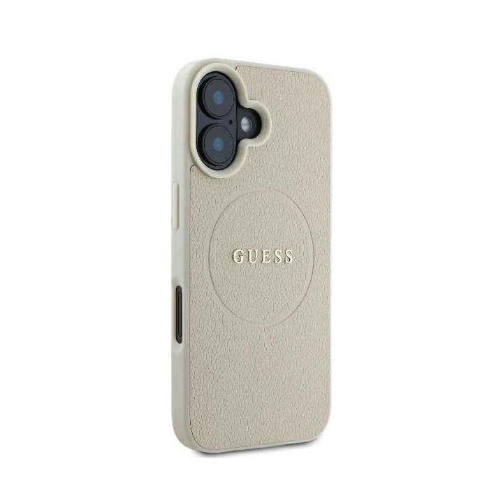 Guess Grained Ring MagSafe dėklas iPhone 16 - smėlinis