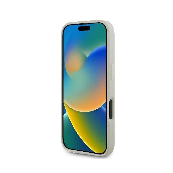 Guess Grained Ring MagSafe dėklas iPhone 16 - smėlinis
