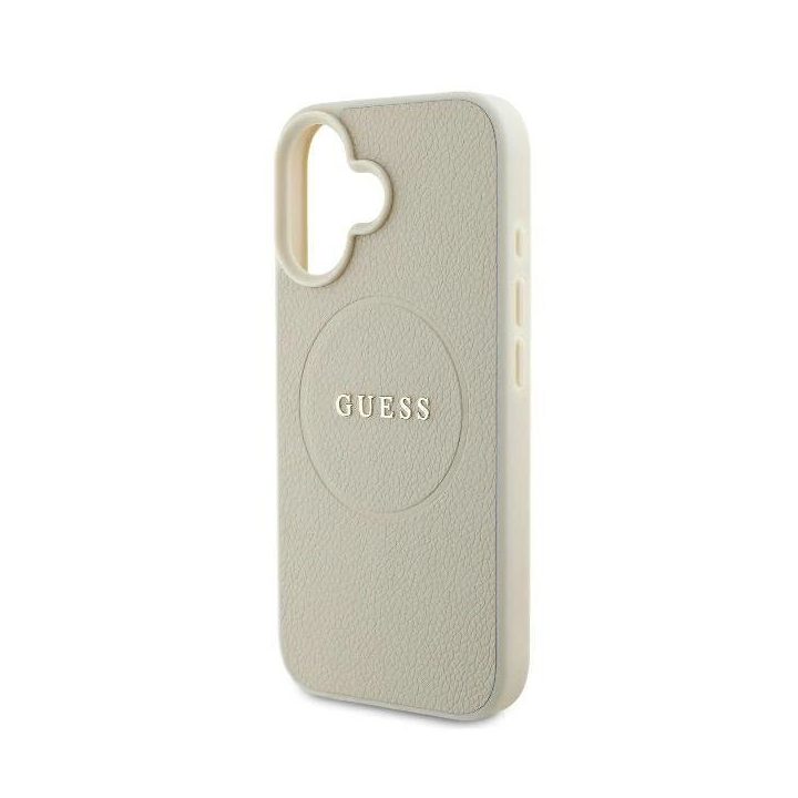 Guess Grained Ring MagSafe dėklas iPhone 16 - smėlinis