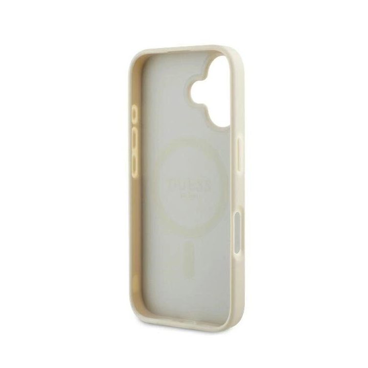 Guess Grained Ring MagSafe dėklas iPhone 16 - smėlinis