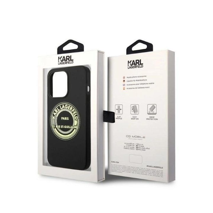 Karl Lagerfeld“ silikoninis RSG dėklas iPhone 14 Pro“ – juodas