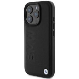 BMW karštai štampuotas odinis dėklas iPhone 16 Pro Max“ – juodas