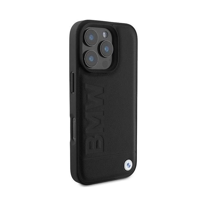 BMW karštai štampuotas odinis dėklas iPhone 16 Pro Max“ – juodas