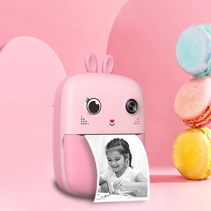 Mini šiluminė spausdintuvė vaikams su kamera ir vaizdo kamera – rožinė