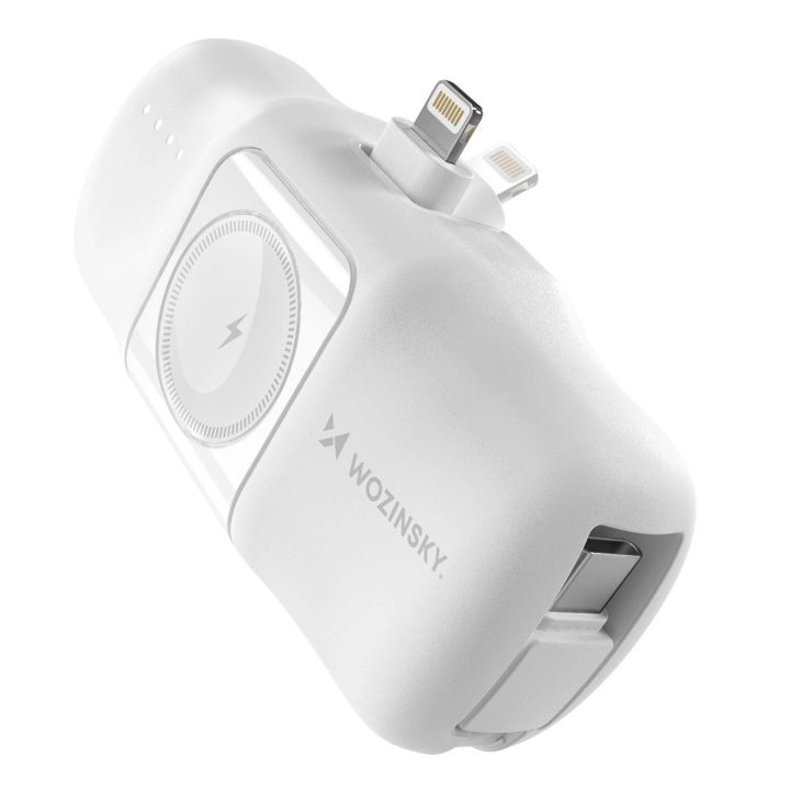 Mini powerbank'as WF16 C laidu ir Apple Watch įkrovikliu - baltas