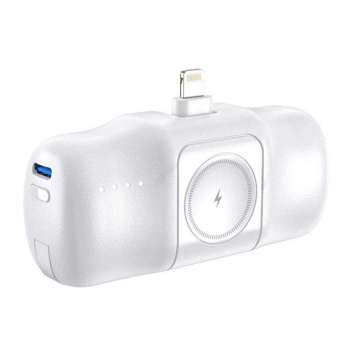 Mini powerbank'as WF16 C laidu ir Apple Watch įkrovikliu - baltas