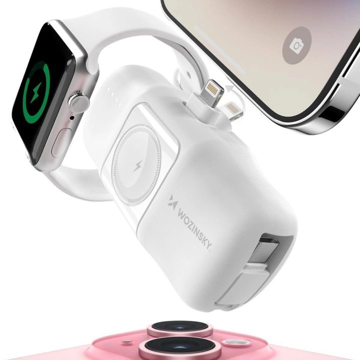 Mini powerbank'as WF16 C laidu ir Apple Watch įkrovikliu - baltas
