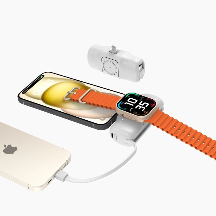 Mini powerbank'as WF16 C laidu ir Apple Watch įkrovikliu - baltas