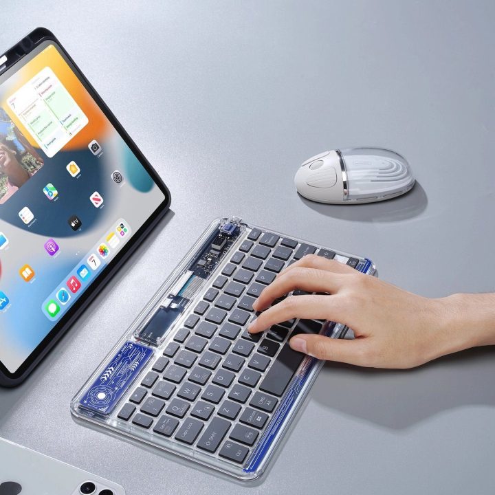 klaviatūra (CK serija) belaidė, skirta nešiojamam kompiuteriui / planšetiniam kompiuteriui / telefonui – skaidri