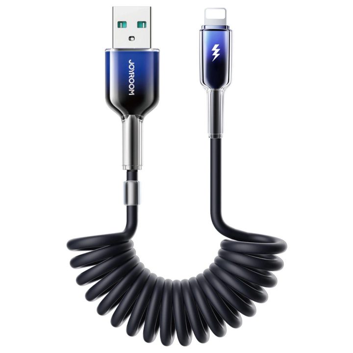 3A USB-A – Lightning“ spiralės laidas, 1.5 m – juodas