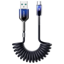USB C 1,5 m ilgio USB 3A spiralinis laidas – juodas