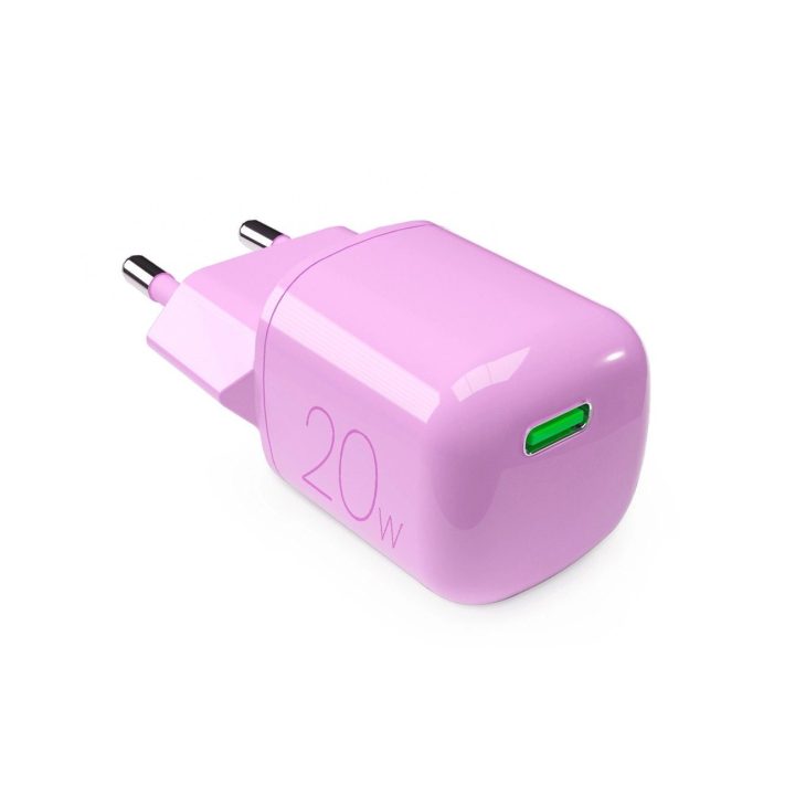20 W GaN USB-C sieninis įkroviklis – rožinis