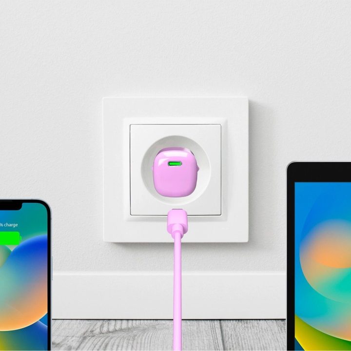 20 W GaN USB-C sieninis įkroviklis – rožinis