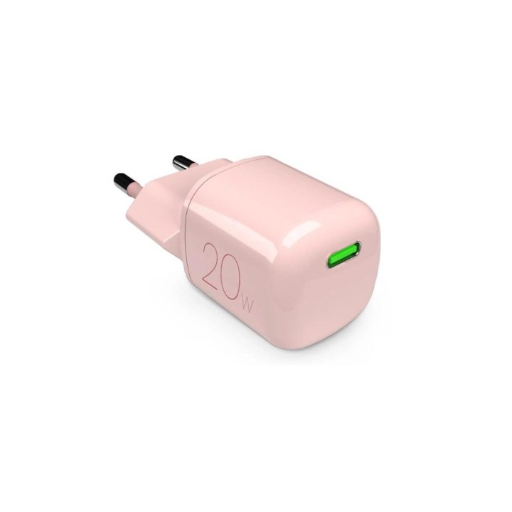 20 W GaN USB-C sieninis įkroviklis – rausvos spalvos