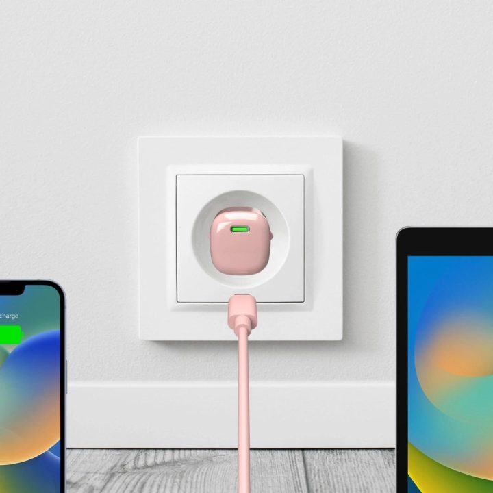 20 W GaN USB-C sieninis įkroviklis – rausvos spalvos