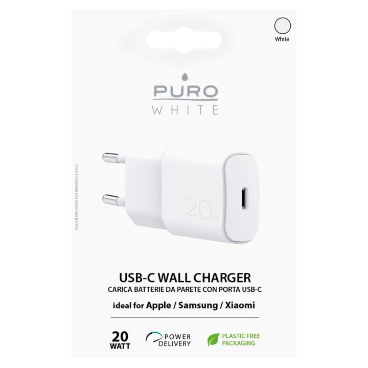 20 W galios USB-C sieninis įkroviklis – baltas