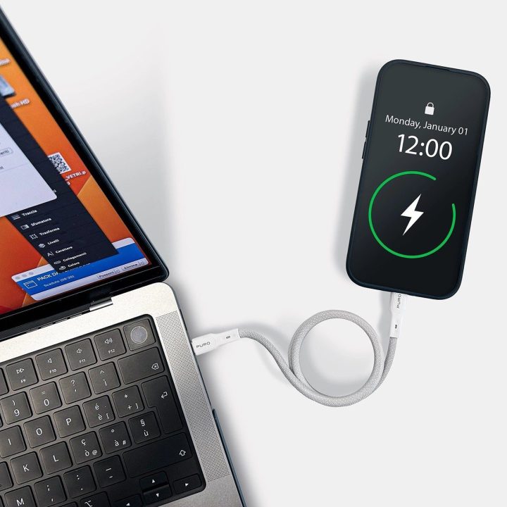 USB C 60 W USB 3.2 (20 Gbps) 1 m magnetinis kabelis – baltas