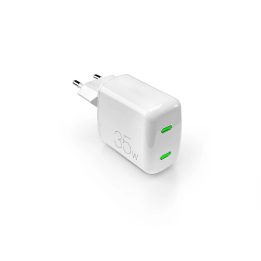 35W GaN 2xUSB-C sieninis įkroviklis – baltas