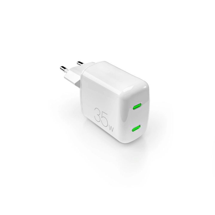 35W GaN 2xUSB-C sieninis įkroviklis – baltas