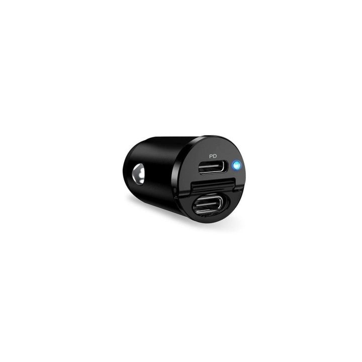 30 W galios 2 x USB-C automobilio įkroviklis – juodas