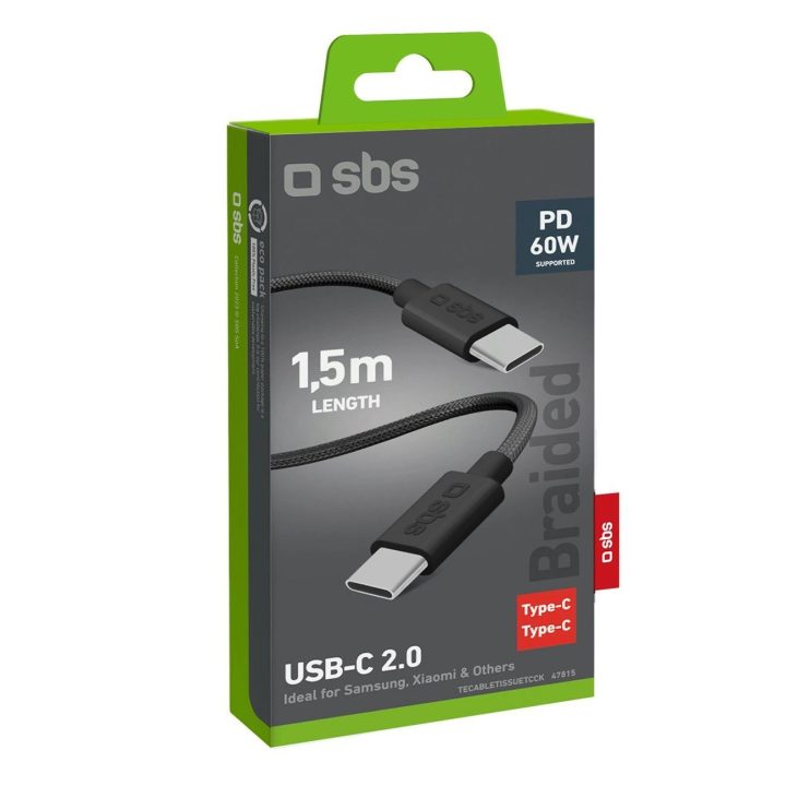 Tekstilinė USB C jungtimi, 1,5 m, 60 W, juoda