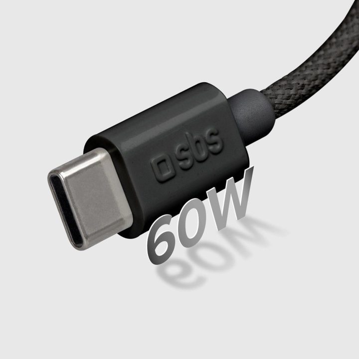 Tekstilinė USB C jungtimi, 1,5 m, 60 W, juoda