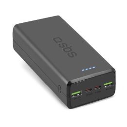Greito įkrovimo maitinimo bankas: 20 000 mAh, 2 USB, juodos spalvos