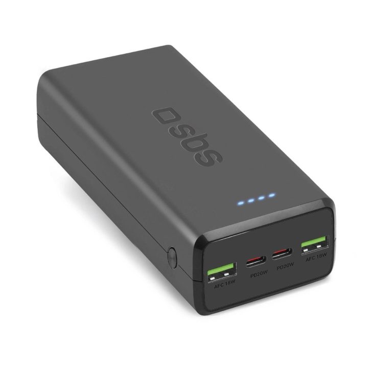 Greito įkrovimo maitinimo bankas: 20 000 mAh, 2 USB, juodos spalvos