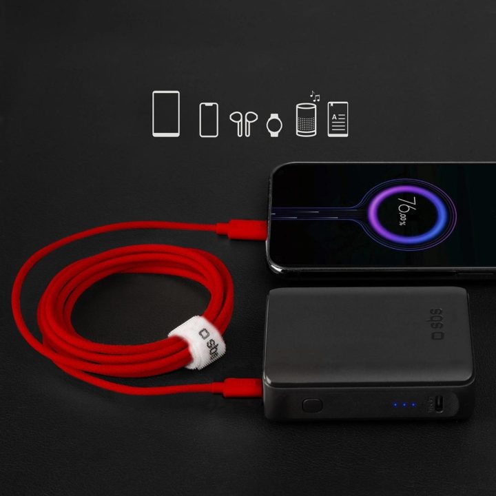 USB C audinio laidas su kabelio spaustuku, 1,5 m raudonos spalvos
