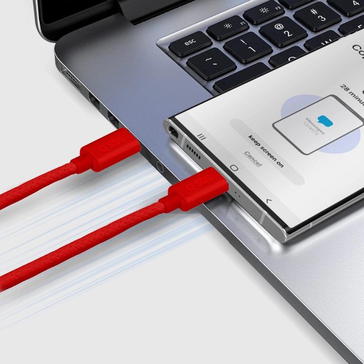 USB C audinio laidas su kabelio spaustuku, 1,5 m raudonos spalvos