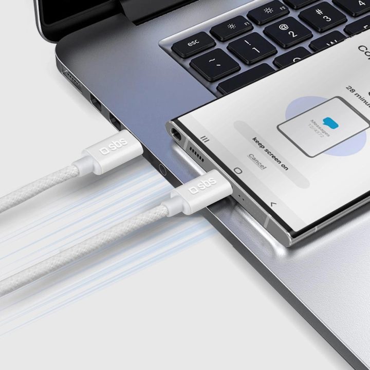 Tekstilinis laidas su USB C 1,5 m 60 W pilka