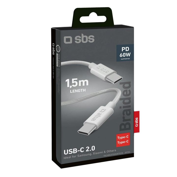 Tekstilinis laidas su USB C 1,5 m 60 W pilka